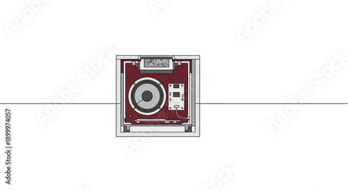 Minimalist Studio Monitor Speaker Cutaway Illustration. Technical Drawing of Professional Audio Equipment Components on White Background.