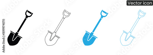 Set of shovel icons in different styles and colors for various uses