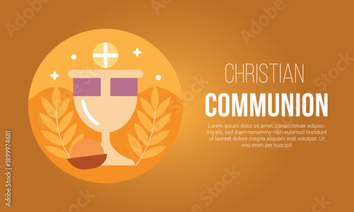 Golden-hued illustration symbolizing first holy communion with chalice, host, and wheat