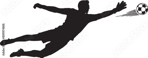 Goalkeeper Diving Catching Soccer Ball Isolated on White