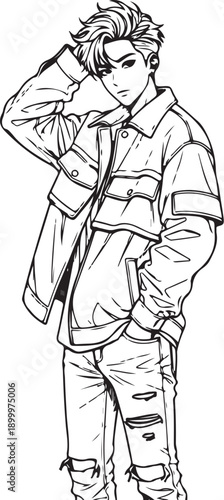 Anime style boy riding ATV quad bike, off-road adventure sketch