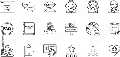 Customer support and service icons for online assistance and help desk operations