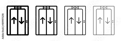 Single elevator line icon shown in several visual outline variations. Clean vector illustration demonstrating stylistic flexibility while keeping unified symbol.