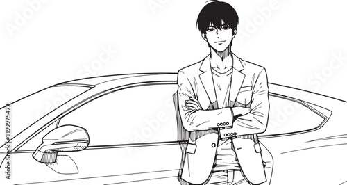 Anime style boy playing violin, classical music drawing