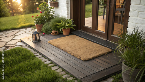 Welcoming Warmth Coir Doormat on Wooden Porch