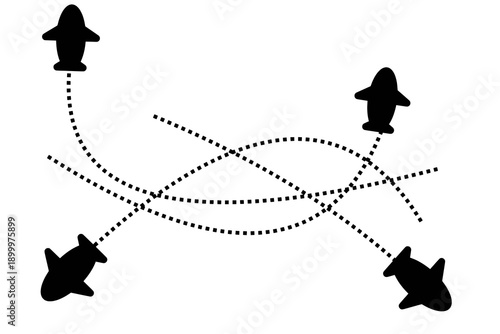 vector illustration airplane flight routs routes dashed lines