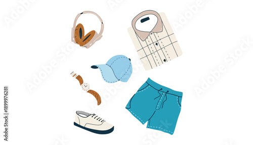 A collection of casual clothing and accessories for everyday wear