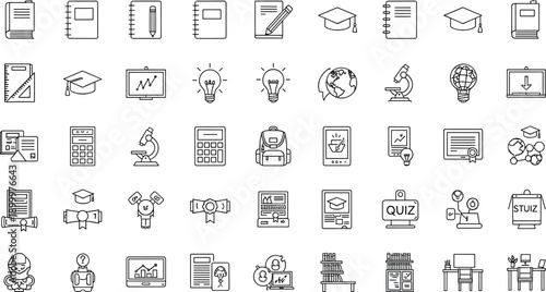 Education and learning icons set for school, knowledge, and academic success