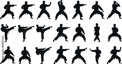 Abstract falling human silhouettes set, people tumbling drifting rotating freefall motion poses, black figures pattern isolated on gray background illustration