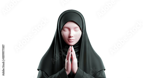 3D Rendering of a Woman in a Black Hijab Praying