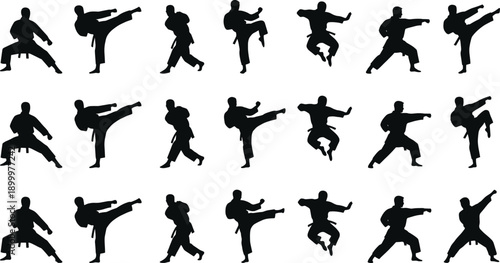 Abstract falling human silhouettes set, people tumbling twisting drifting freefall motion poses, black figures pattern isolated on gray background illustration