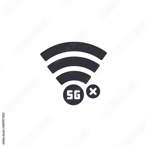 Wi-Fi signal with 5G and cancel mark icon representing network interruption, disabled connection, or connectivity issue.