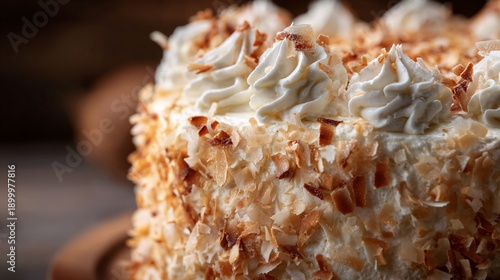 Wallpaper Mural Italian cream cake with toasted coconut texture macro shot Torontodigital.ca