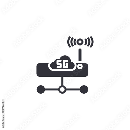 5G router device with connected network nodes icon representing smart home systems and IoT connectivity.