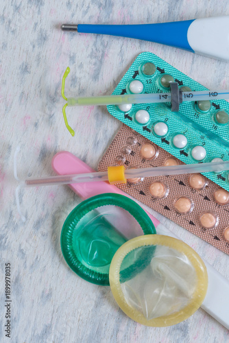 Various Contraceptive Methods on a Flat Surface