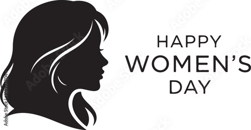 Happy Women's Day celebration vector illustration, elegant female profile with festive greeting, flat design scalable graphic