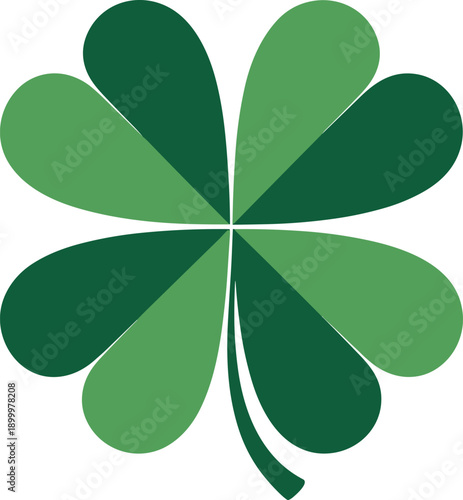 Four Leaf Clover Vector Graphic with Two Shades of Green, St. Patrick's Day Symbol