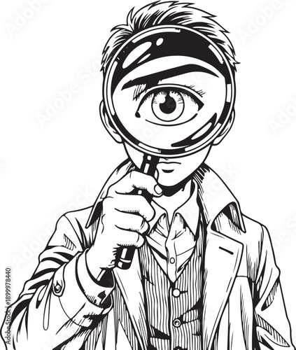 Sneakerhead boy admiring trendy shoe, fashion line art