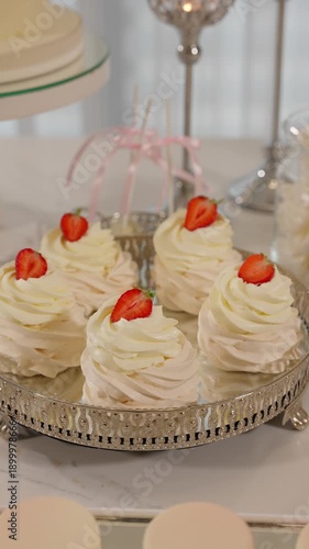 Wallpaper Mural Delicate desserts decorated with whipped cream and fresh strawberries. Candy bar concept. Torontodigital.ca