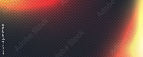 Camera leak realistic effect on black transparent background. Light filter overlay effect for mobile photo, lens flare bokeh png bg, vector illustration. Burn red and orange gradient glow.