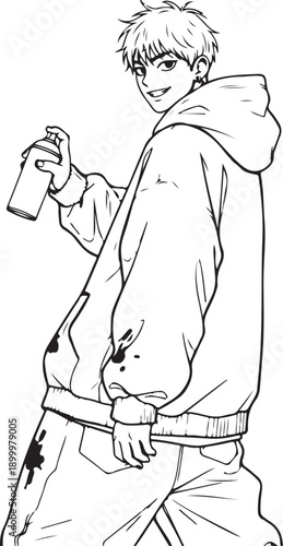 Smart boy playing with magic cube puzzle, logic game sketch