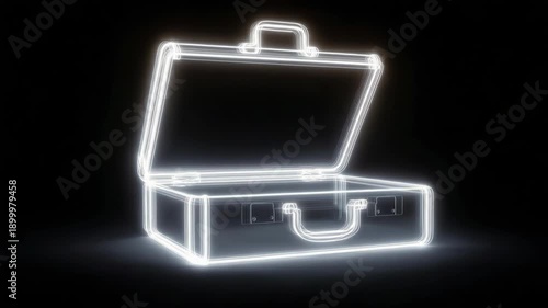 A glowing briefcase icon with an open lid, representing possibilities and opportunities. The briefcase is outlined with a bright neon effect