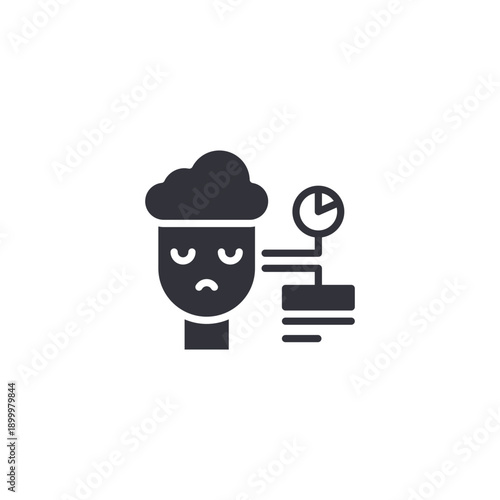 Human head with analytics symbols icon representing data-driven thinking, artificial intelligence, and cognitive performance evaluation.