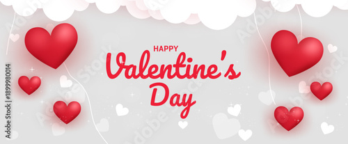 Valentine’s Day Sale Banner with Red Hearts, happy valentines day background vector illustration eps, valentine discount banner, promotional banner, sale banner