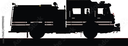 Fire truck silhouette against vibrant orange sunset background