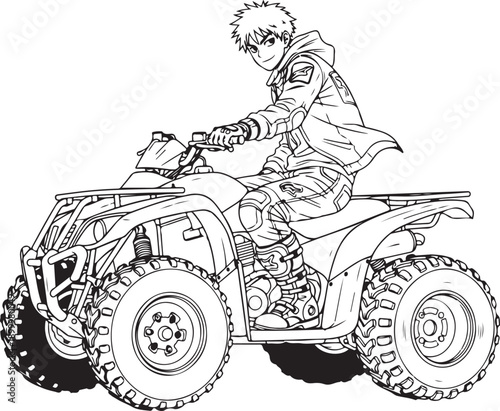 Anime style boy holding drumsticks, rock musician drawing