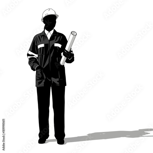 Professional engineer holding blueprint in modern construction setting