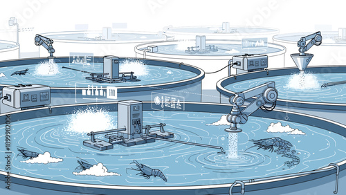 Shark tank facility with dolphins and sharks swimming