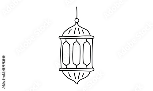 A hanging lantern with intricate geometric patterns and a decorative top finial isolated on white background, Vector