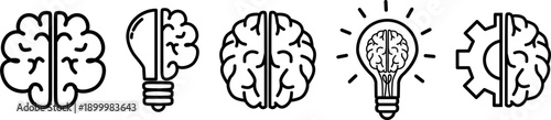 Knowledge thinking line icon set.Mind Power, thinking, cognition, brain, light bulb, education, Brian Power ⛮ , Mind!