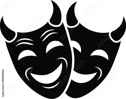 Devilish comedy and tragedy theatre, carnival masks. 