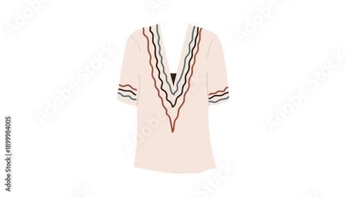 A stylish peach-colored blouse with striped details on a white background