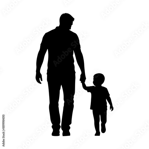 Father Walking with Child Silhouette Vector Illustration