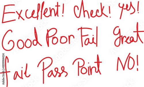 Handwritten feedback terms showing approval and disapproval with varying results