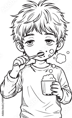 Dreamer boy launching paper plane, childhood memory line art