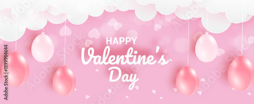 Valentine’s Day Sale Banner with Red Hearts, happy valentines day background vector illustration eps, valentine discount banner, promotional banner, sale banner