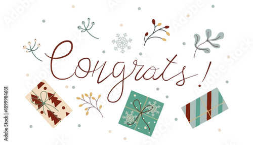 A colorful illustration of gifts and congratulations for a special occasion