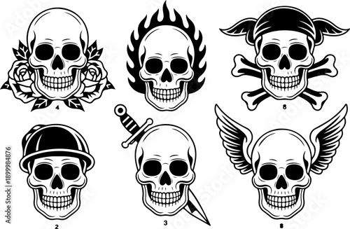 Royal Skull Emblem Vector Set with Crowns and Laurel Wreaths