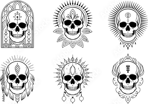 Royal Skull Emblem Vector Set with Crowns and Laurel Wreaths