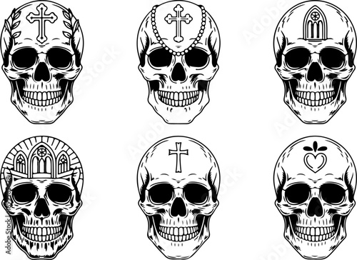 Royal Skull Emblem Vector Set with Crowns and Laurel Wreaths