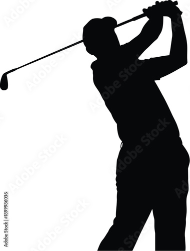 Golfer swinging club against vibrant orange background