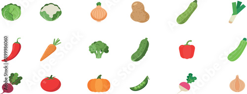 Colorful cartoon vegetables icons set for graphic design projects  many types shown