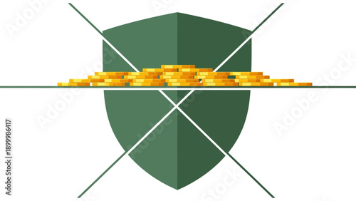 Financial Security Shield with Gold Coins. Money Protection, Investment Safety, and Wealth Insurance Concept Illustration.