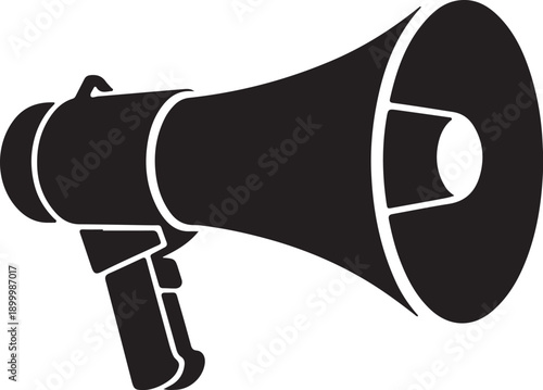 Black megaphone, flat design vector illustration. Loudspeaker graphic for announcement, communication, sound