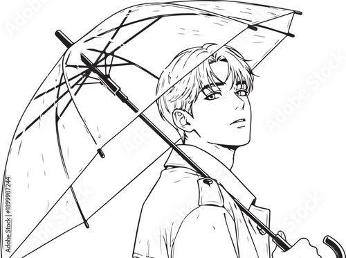 Golfer boy resting on golf club, luxury sports line art