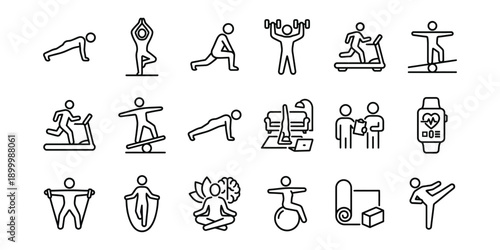 Black line of people exercising and fitness related activities exercise workout running yoga